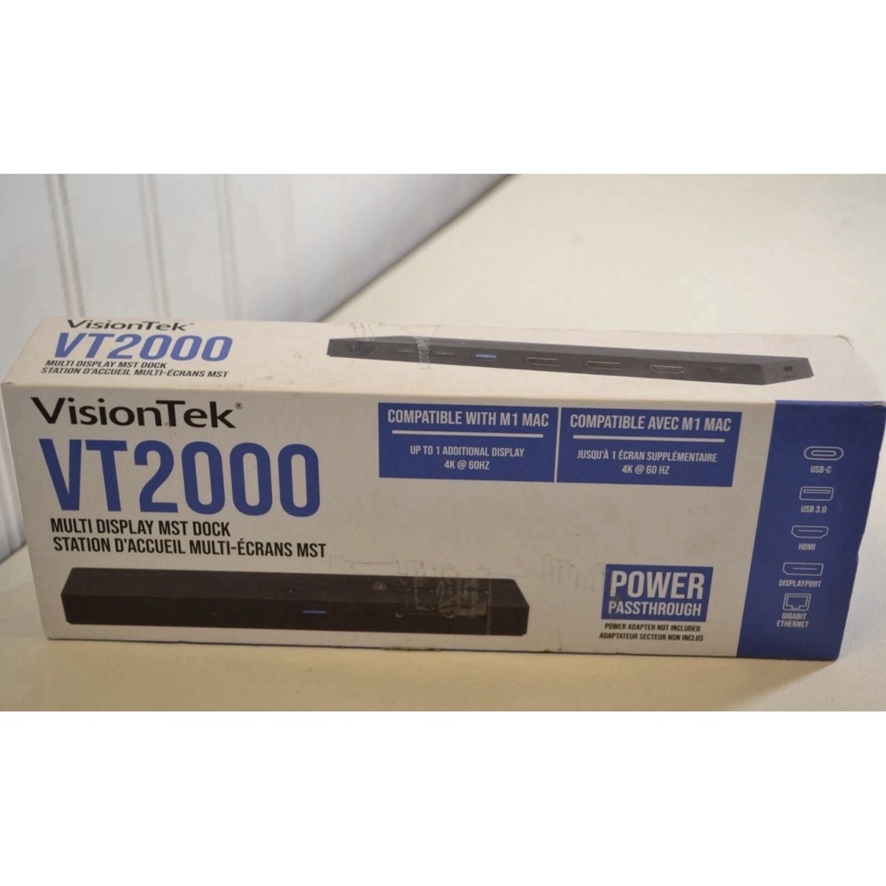 VisionTek VT2000 USB-C Docking Station HDMI DP 1.4 USB 3.0 Power Passthrough